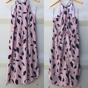 NWT LOFT blush/black abstracted leaf print dress L